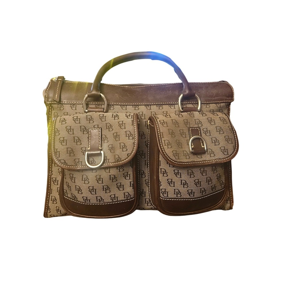Dooney Bourke Signature Monogram Canvas Leather‎ Trim Satchel Handbag Brown